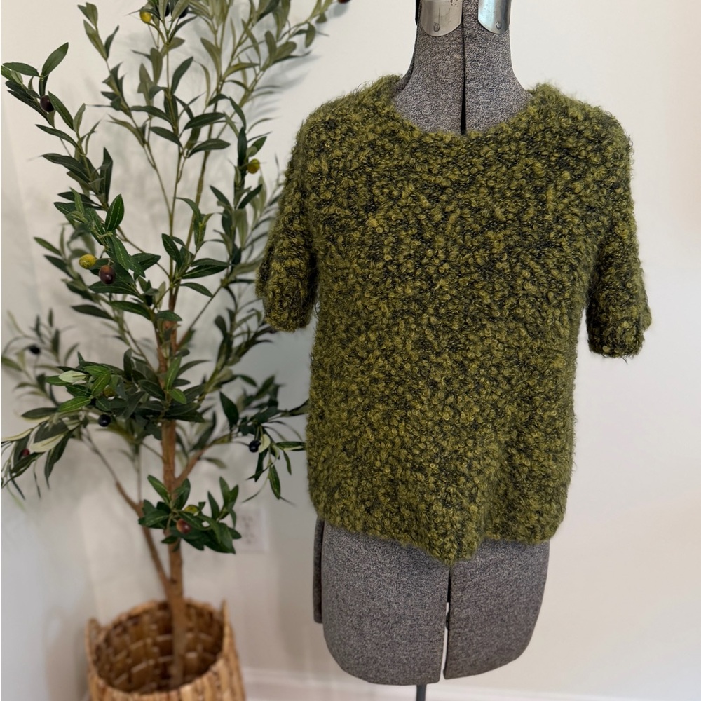ALBERTA FERRETTI Olive Green Textured Women's Sweater, 100% Virgin Wool